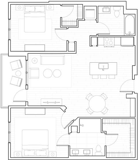 Floor plan for 2 beds, 2 baths, 1112 sqft